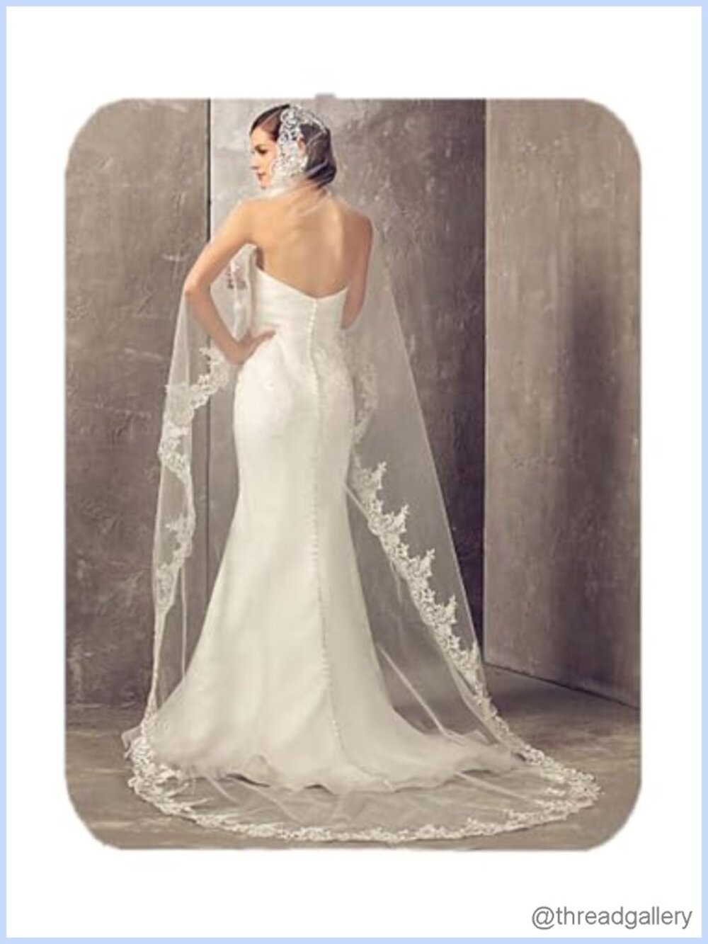Cathedral Wedding Veil 1 Tier Lace Applique Tulle Bridal Veil with Comb